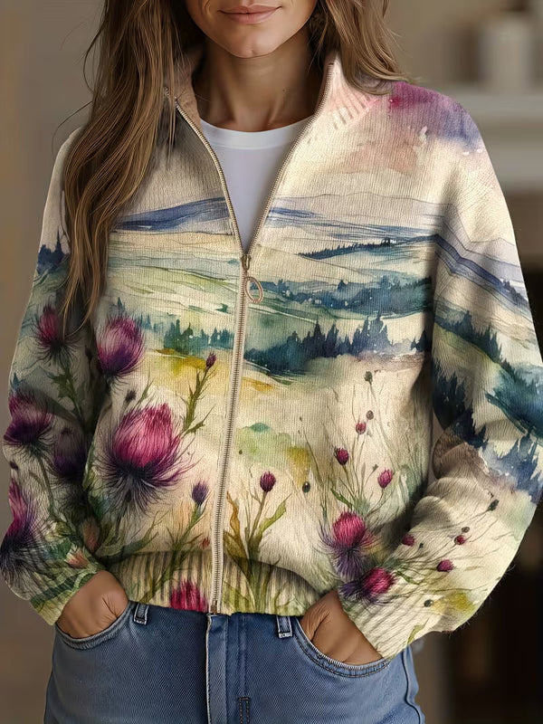 Zelda | Lynlås cardigan med skotsk distelandskab