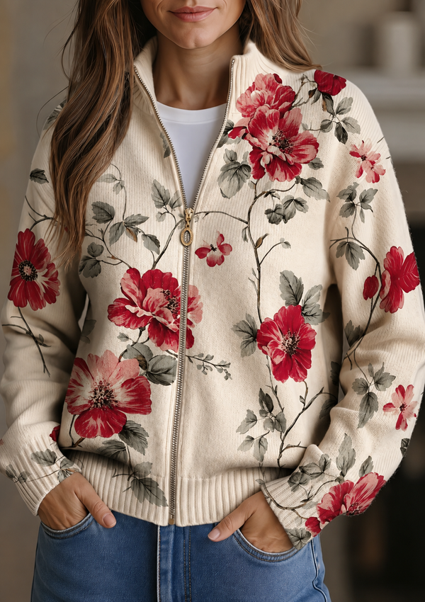 Wilhelmine | Cardigan med lynlås i vintage pink print