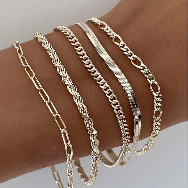 Sæt af 5 armbånd i guld