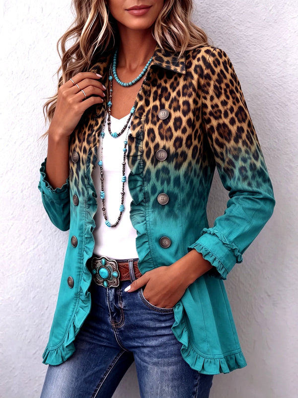 Beatrice | Leopard Ombre Blazer med Volanger