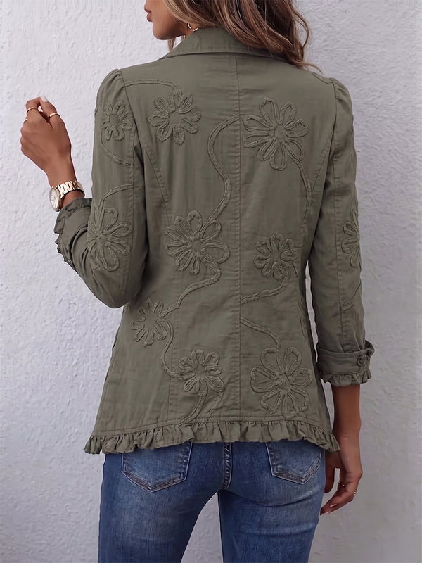 Alessandra | Boho-Chic Jakke med Blomsterbroderi og Rynkede Færdigheder