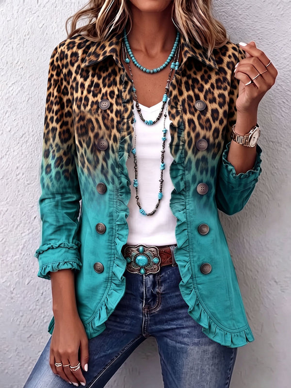 Beatrice | Leopard Ombre Blazer med Volanger