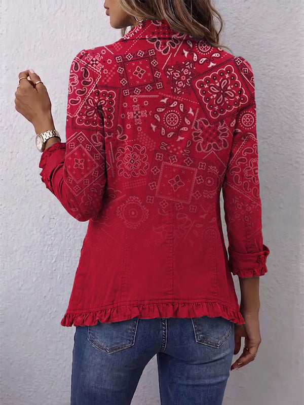 Gaia | Bohemisk Paisley Ombré Jakke med Volanger
