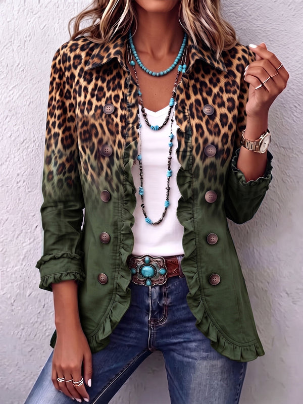 Ludovica | Blazer Leopard Ombre med Flæser