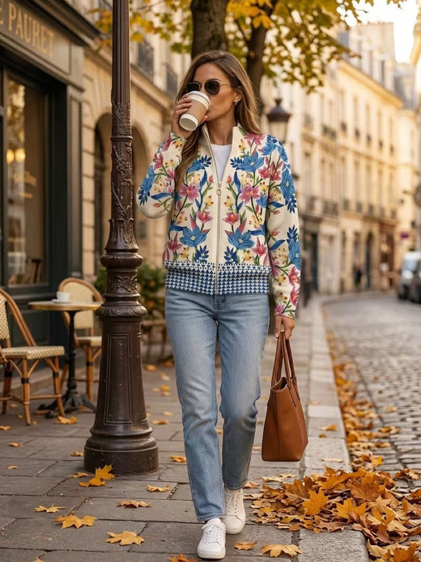Tabitha | Floral cardigan med lynlås fra botanisk have