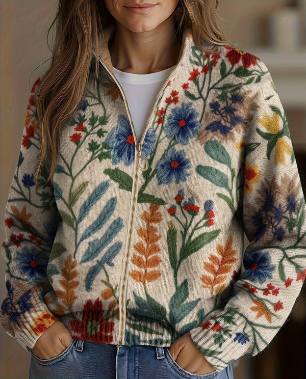 Tabitha | Floral cardigan med lynlås fra botanisk have
